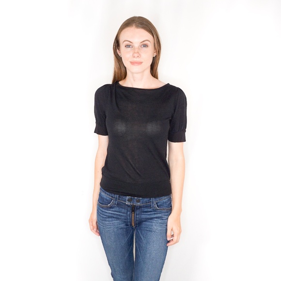 Theory Tops - THEORY Silk black back bow contrast fabric top 277